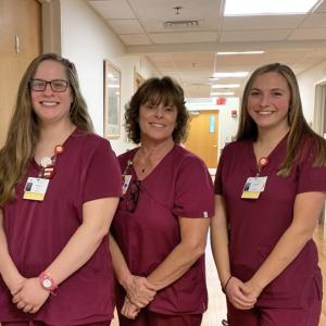 LincolnHealth is accepting applications for the winter CNA class through Friday, Dec. 20. Pictured are past graduates of the program who are currently working as certified nursing assistants in the hospital, from left, Nicole Vess, Evelyn Knipe and Arianna Gervais. Courtesy of LincolnHealth