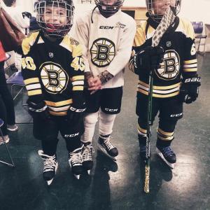 Boothbay skaters Logan Harjula, Anthony Barter and Landyn Rego are suited up and ready to go. Harley Harjula photo