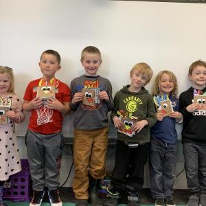 The children of Southport Central School’s K-1 class, holdingThanksgiving books, are Aurora Wallace, Ryder Baker, Grady Gamage, Duncan Scott, Shepherd Griffith and Jonah Fessenden. Courtesy of Eileen Higgins