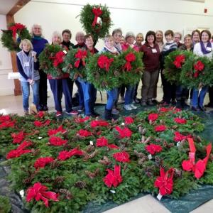 Boothbay Region Garden Club members with the Christmas wreaths they constructed on Nov. 13. Kathleen Marty photo