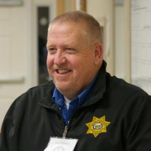 Sheriff Todd Brackett at the Nov. 21 meeting of the Lincoln County Democratic Committee. Bob Crink photo