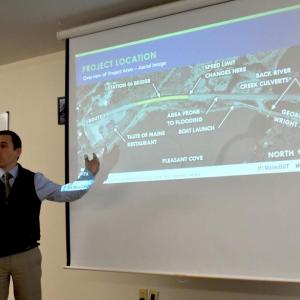 Tim Cote of HNTB explains the Station 48 bridge project. PHIL DI VECE/Wiscasset Newspaper