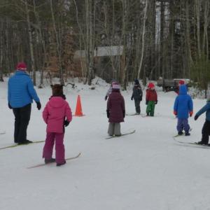 The youth cross-country skiing class at Hidden Valley Nature Center in Jefferson. Courtesy of Midcoast Conservancy