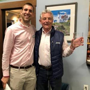 Randall C. Miller of Newcastle, right, received Sandra C. Labaree Volunteer Values Awards at from Henry McCorkle, community development manager at the American Cancer Society, Oct. 23 during the Night of Pink at Newcastle Chrysler Dodge Jeep Ram Viper. Courtesy photo