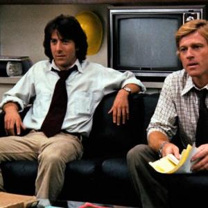 Dustin Hoffman and Robert Redford in a scene from the 1976 film, “All the President’s Men.” See it at the Harbor Theater in February. Courtesy of the Harbor Theater