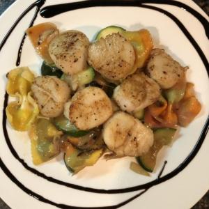 Pan-seared scallops with pasta and zucchini. Lisa Orne Hallinan photo
