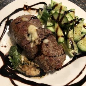 Steak Florentine with cucumbers and a little drizzle of a balsamic reduction. Lisa Orne Hallinan photo