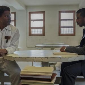 Jamie Foxx and Michael B. Jordan in a scene from “Just Mercy” playing at the Harbor and Lincoln theaters this week. Courtesy of Lincoln Theater