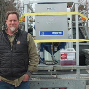 Darren Gainer is the brains behind Cross River Blasting and Graco EQ2 is the muscle in a new Boothbay-based vapor abrasive blasting business for removing paint, rust and other contaminants from metal surfaces. BILL PEARSON/Boothbay Register