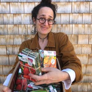 Veggies to Table co-founder Erica Berman is seen here delivering seed packets to one of the local food pantries. She donated 1,100 packets to pantries in Boothbay Harbor, Jefferson and Whitefield to allow people to start their own garden. Courtesy photo