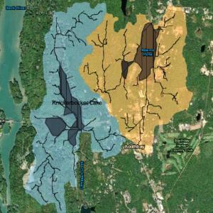 Adams Pond and Knickerbocker Lake watersheds. Boothbay Region Water District offers grants to help watershed property owners and lake water quality. Courtesy of BRWD