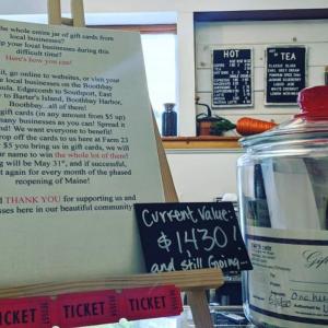 The gift certificate jar and raffle instructions at Farm 23 in Boothbay Harbor. Courtesy photo