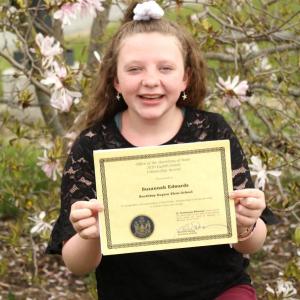 Suzie Edwards with her Eighth Grade Citizenship ceritificate. STEVE EDWARDS/Boothbay Register