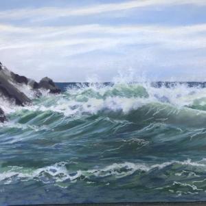 Amy Audet’s “Ocean” pastel painting is one of the Wells-based artist’s land and seascapes in the new show at The Grille. Courtesy of Kim Traina Amy Audet