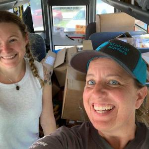 LCFI Project Coordinator Jess Breithaupt, left, and Navigator Karen-Ann Hagar on a supply run for the Lincoln County Food Initiative. Courtesy photo