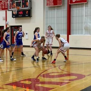 The Camden Hills girls basketball team in a game against Erskine Academy. (File photo/Steve Alex)