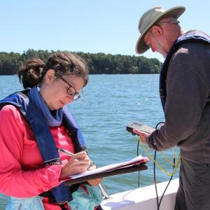 Coastal Rivers’ volunteers take measurements and samples and record water quality data on the Damariscotta River regularly throughout the summer months. Courtesy Kris Christine