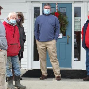Several community members assisted Boothbay’s efforts to begin a $500,000 Clifford Park renovation. Pictured, from left, are Kipp Farrin, Pat Farrin, Sue Mello, Town Manager Dan Bryer, Tom Nickerson and Dawn Gilbert. BILL PEARSON/Boothbay Register