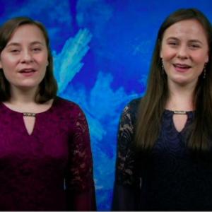 Katherine, left, and Kayleigh Tolley singing "The First Noel / Pachelbel's Canon," in Heartwood Theater's online “Christmas Letter.” Courtesy of Joy Braley