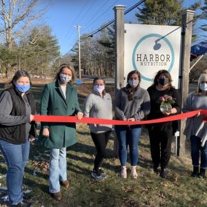 Boothbay Harbor Region Chamber of Commerce welcomes Harbor Nutrition with a Jan. 15 ribbon cutting ceremony. Pictured, from left, Chamber board members Evelyn Andrews and Alyssa Allen, Harbor Nutrition co-owners Paige McLellan and Kimberly Gordon, Chamber Executive Director Lisa Walby, and board member Julie Roberts. BILL PEARSON/Boothbay Register