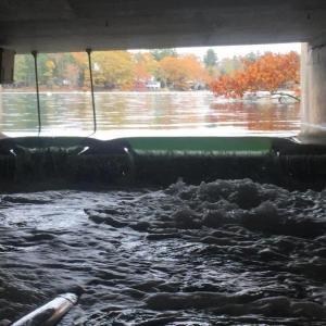 View through culvert showing saltwater from the harbor over-topping dam and entering the Pond, Oct. 16, 2020. Jason Bartlett photo