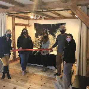 Abby McLellan, center, cuts the ribbon marking the start of a relationship between Bay Beauty and Boothbay Harbor Region Chamber of Commerce. From left, Chamber board member Alyssa Allen, Executive Director Lisa Walby, President Doug Goldhirsch and member Evelyn Andrews. Courtesy photo