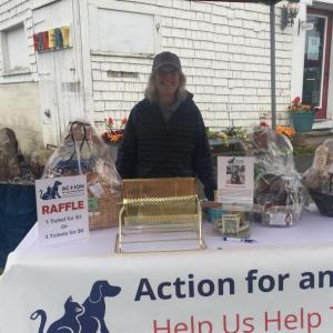 Action for Animals Secretary & Communications Coordinator Faye McNall mans the raffle station at the Farm 23 fundraiser. JOSEPH CHARPENTIER/Boothbay Register