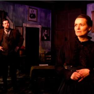 Joe Lugosch (Kroll) and Nanette Fraser (Rebecca West) on the set of Heartwood's current production, "Rosmersholm,” available online beginning May 13. Courtesy of Heartwood