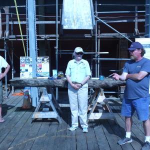 Project Manager Ross Branch explains to tour-goers June 28 the Ernestina-Morrissey’s rebuild. BILL PEARSON/Boothbay Register