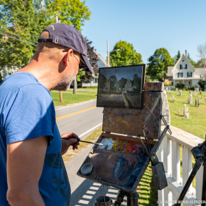 The Ancient Cemetery in Wiscasset is the subject for a painting by Stephen Giannini in a recent Maine At Gallery “Paint the Town” event. Photo by Bob Bond