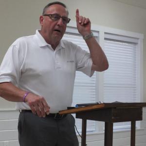Paul LePage speaks at the July 28 Lincoln County Republican Committee meeting in Boothbay. BILL PEARSON/Boothbay Register