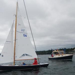 The Race Committee Boat and Boothbay Harbor One Design before the start. Photo by Jon Dunsford