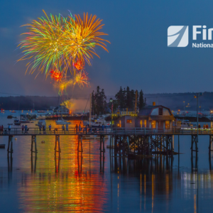 Lois Glaser’s Boothbay Harbor fireworks and footbridge photo was chosen to represent July in First National Bank’s 2022 calendar. Courtesy photo