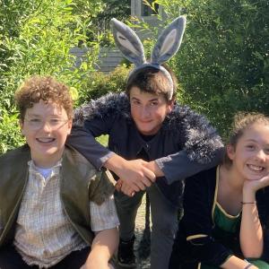 Performers in SHREK Junior, from left, Hamilton Pierpan (Shrek), Trey Tibbetts (Donkey), and Sarah Harris (Princess Fiona). Courtesy of Emily Mirabile