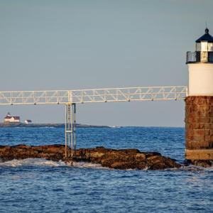 Two lighthouses in one shot; the Cuckolds in the background and Ram Island. Mike Leonard photo