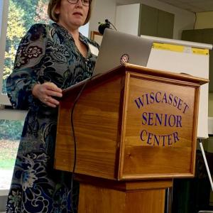 Wiscasset Selectman Kim Andersson addresses the Oct. 23 event on James Weldon Johnson. SUSAN JOHNS/Wiscasset Newspaper