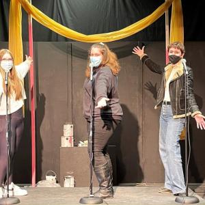 Three of the four “Wonderettes” in rehearsal last week, from left: Rachel Barter, Marissa Davison and Grace Campbell. Missing is Skyla Carrier. Mary Miller photo