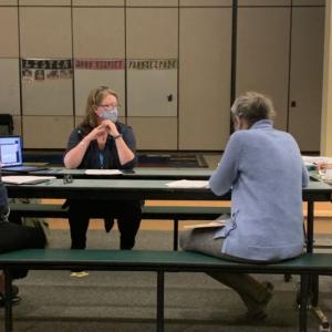 During Edgecomb School Committee’s Nov. 9 meeting, Chairman Heather Sinclair explains her plans for providing residents with a worksheet on budget vocabulary. BILL PEARSON/Boothbay Register