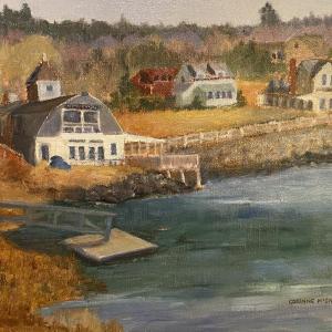 Corinne McIntyre's original oil painting, Head of the Harbor showing Brady's Restaurant. Courtesy photo