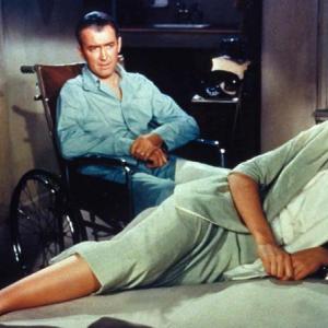Jimmy Stewart and Grace Kelly in a scene from “Rear Window.” Courtesy of Harbor Theater