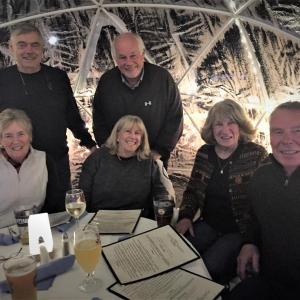 Down East Yacht Club members, front, from left: Jane Mulholland, Susan Pope, Jean McKay and Bob McKay; back row, from left: Dana Mulholland and Brent Pope, were loving the igloo dining experience at Tugboat Dec. 2. LISA KRISTOFF/Boothbay Register