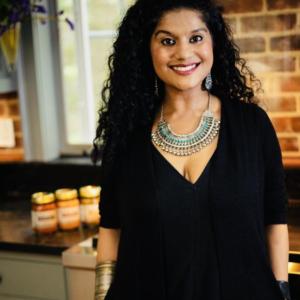 Cherie Scott in her Boothbay kitchen where, for now, she makes her three Mumbai to Maine gourmet simmer sauces. Courtesy of Heidi Kim