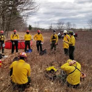 Maine Forest Ranger Aliesha Black speaks at a pre-burn briefing. Black will share her experiences as a Maine Forest Ranger during an online program on Jan. 13. Courtesy photo