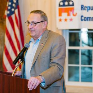 Former Maine governor Paul LePage speaks at the Lincoln Day dinner. Courtesy of Joseph Grant