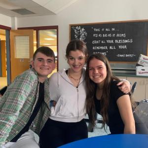 Three of the lead actors in “Newsies,” from left, Spencer Pottle, Ava Schlosser and Emerson Harris. LILLY CURTIS/Boothbay Register