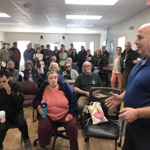 Jim LaBrecque, Paul LePage’s energy advisor, addresses the Lincoln County Republican Committee meeting on April 23. Joe Grant photo