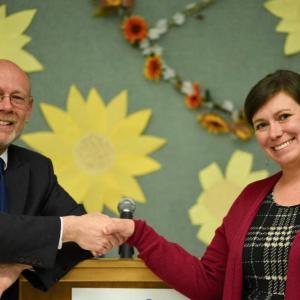 Maine Senate District 13 Democratic primary candidates David Levesque of Newcastle and Cameron Reny of Bristol spoke to voters April 26 in Damariscotta at a forum hosted by the Lincoln County Democratic Committee. Bob Crink photo