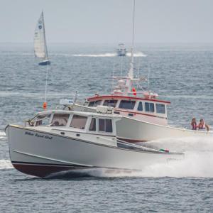 Capt. Andrew Taylor/Blue Eyed Girl in 2021 won Fastest Working Lobster Boat/Boothbay, Fastest Working Lobster Boat, and Diesel Class K – 701-900 hp, 28 feet and over. Michael Leonard photo