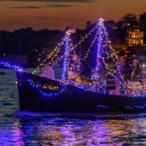 One of the boats in the 2022 Windjammer Days Harbor Aglow lighted boat parade. Michael Leonard photo