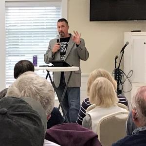 Shawn McBreairty, director of Special Projects with Maine First Project, speaks in Boothbay June 21. Courtesy photo